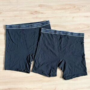 VICTORIA'S SECRET BLACK LOGO WAISTBAND BOY BRIEF BOXER SHORTS PANTIES  2PCS